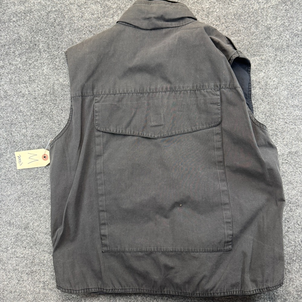Vintage Mens Y2K Tactical Utility Vest Medium Black Concealed Hood Multi Pocket - Picture 2 of 10